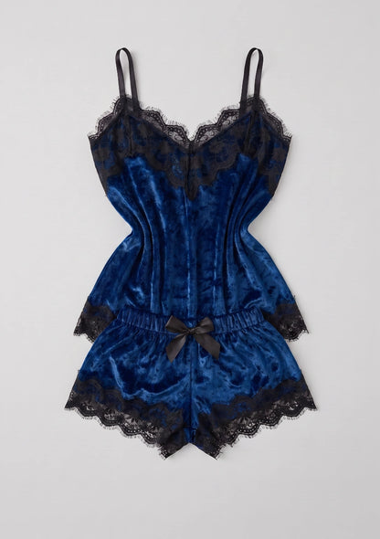 Damen Velour-Pyjamas mit Spitze