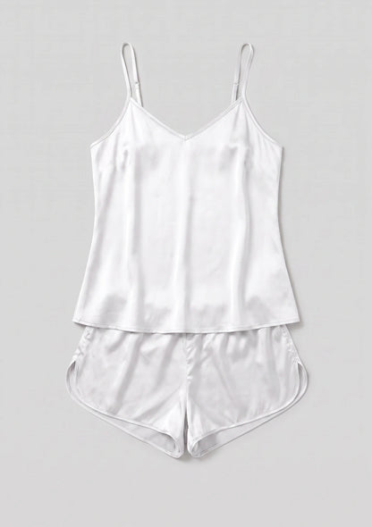 Kurzes Satin Damen-Pyjama-Set mit Trägern