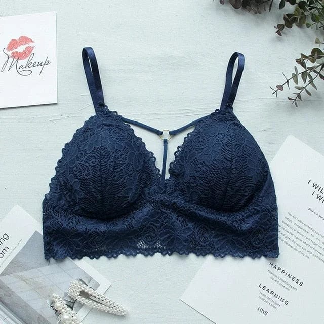 Marine Bralette aus Spitze mit Trägern