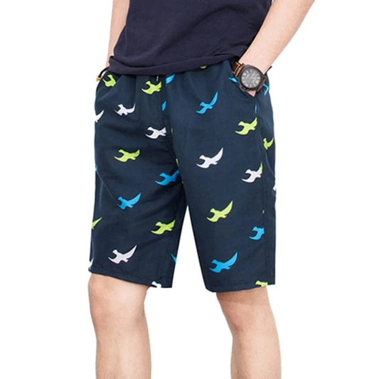 Marine Lange Herren-Badeshorts mit buntem Aufdruck