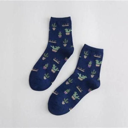 Marine Lange Socken mit Kakteen