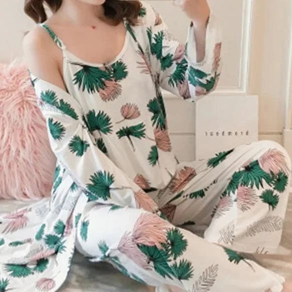 Mehrfarben Langer Pyjama mit Blumen