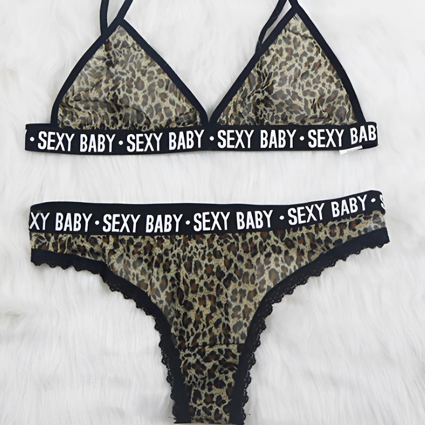 Multicoloured Leopard Print Lingerie Set with Elasticated Band