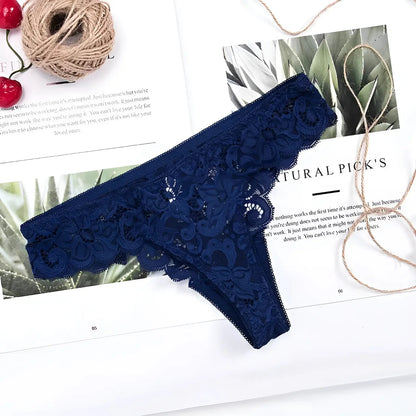 Navy Classic Lace Thongs