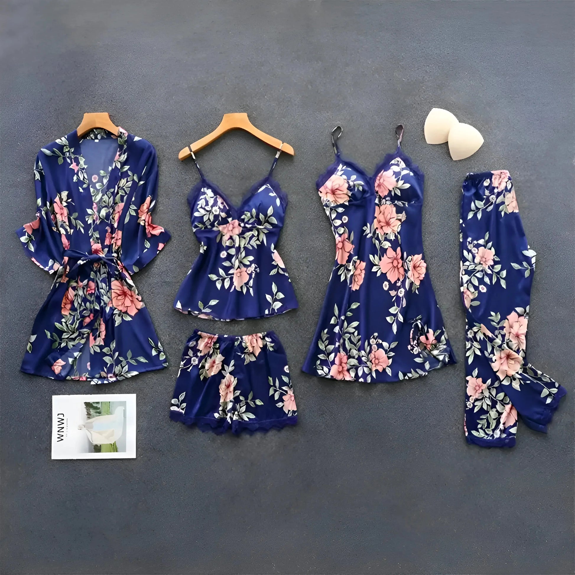 Navy Five-Piece Floral Bedding Set