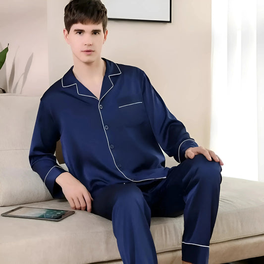 Navy Men's Satin Pyjama Set