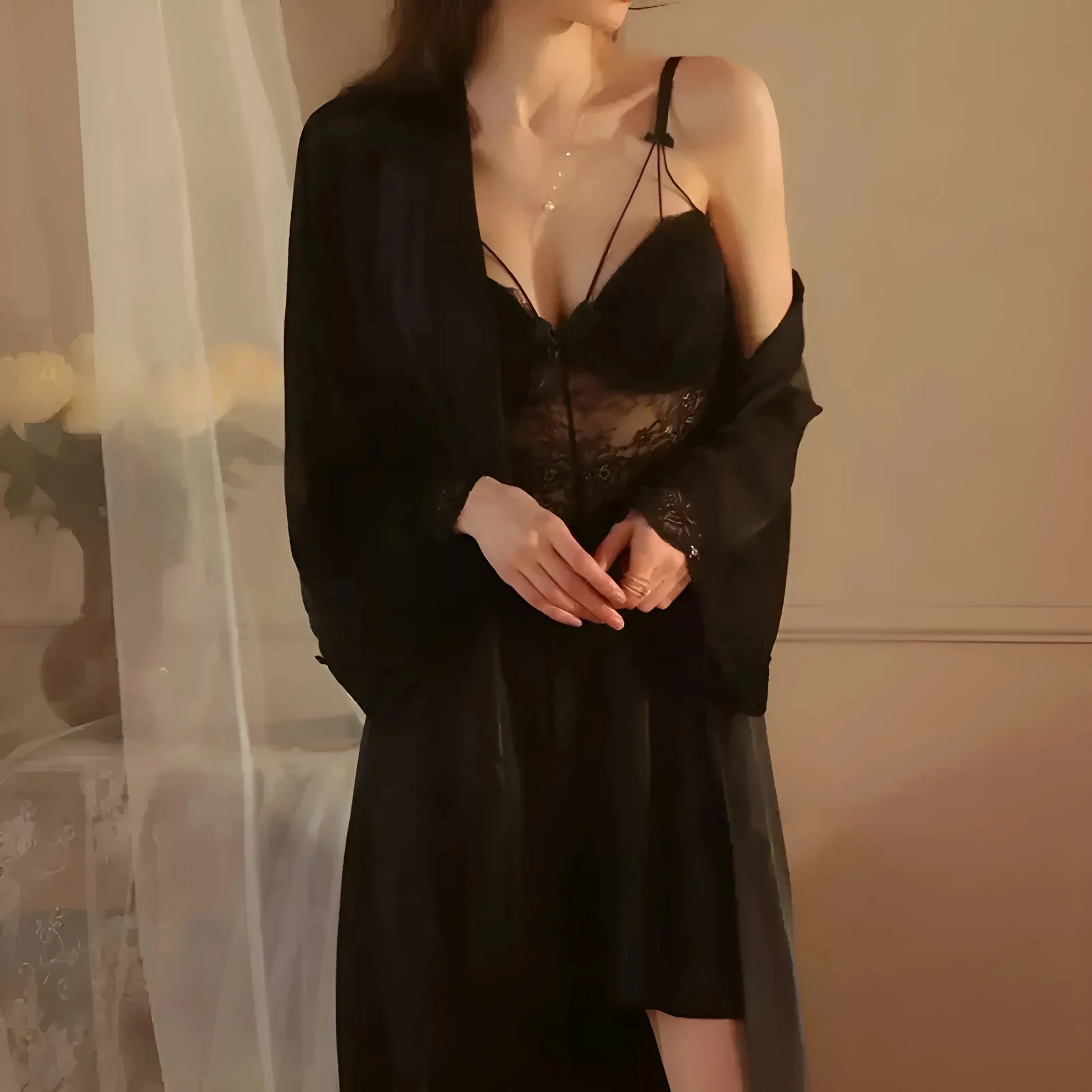 Nightgown Set with Lace and Robe