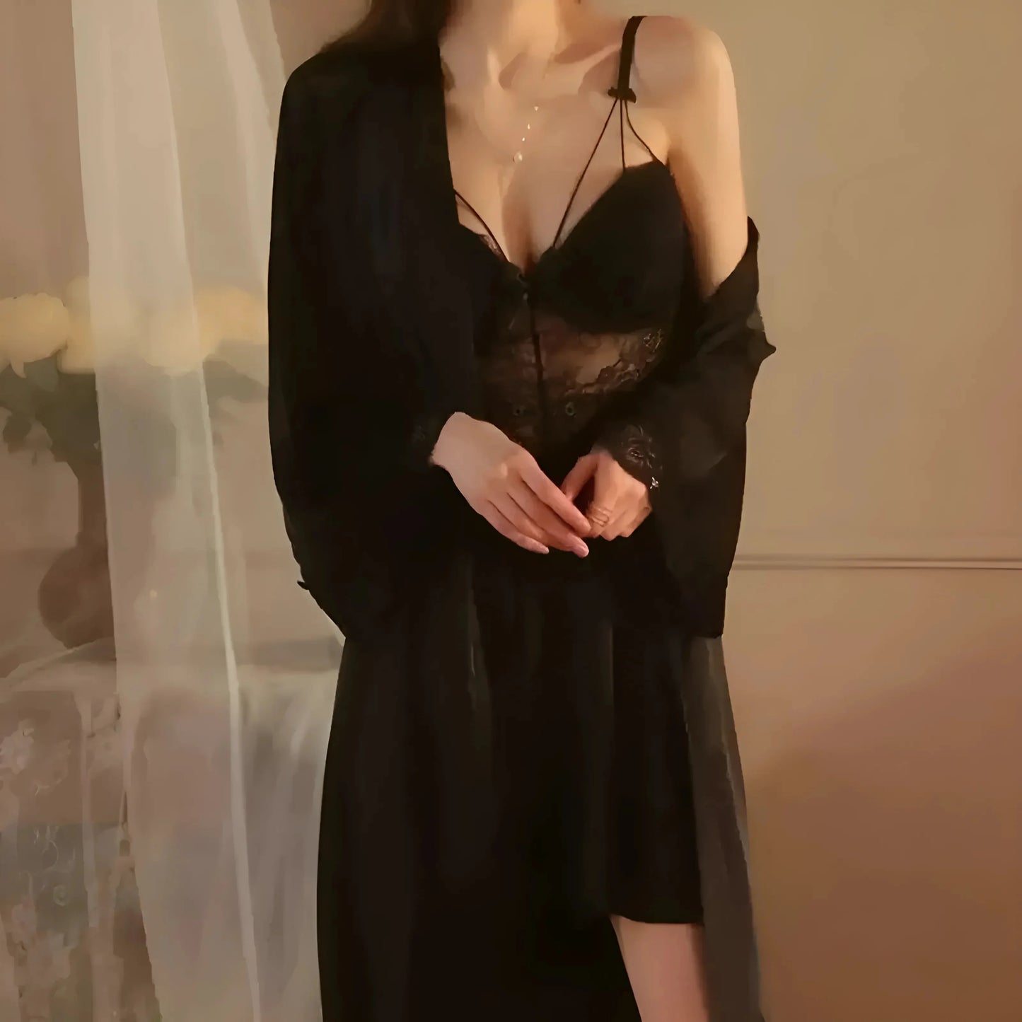 Nightgown Set with Lace and Robe