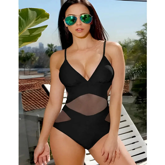 One-Piece Swimsuit with Mesh Detail