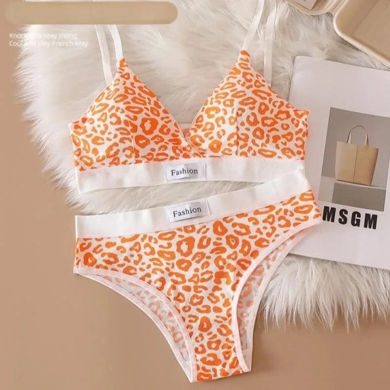 Orange Dessous-Set im Leopardenmuster