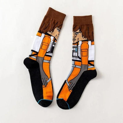 Orange Lange Herrensocken mit Star Wars Helden