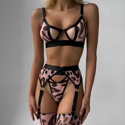 Panther Print Lingerie Set with Stockings
