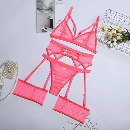 Pink 3-Piece Lace Lingerie Set