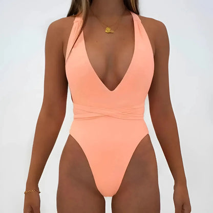 Pink Deep Plunge One-Piece Swimsuit