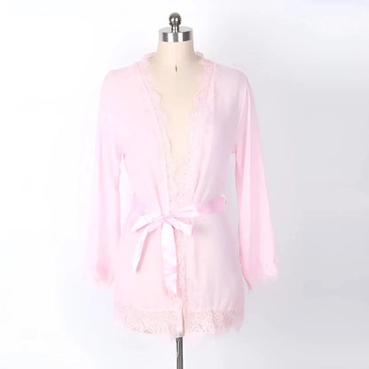 Pink Lace Trimmed Robe Peniuar