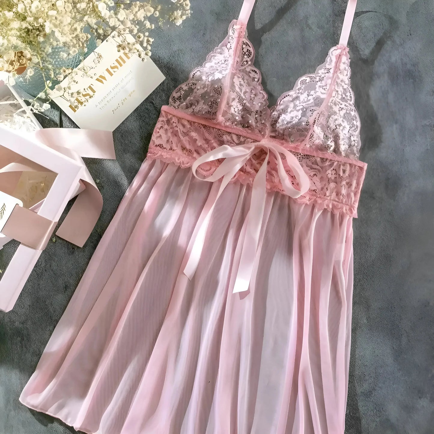 Pink Nightdress with Rhinestones