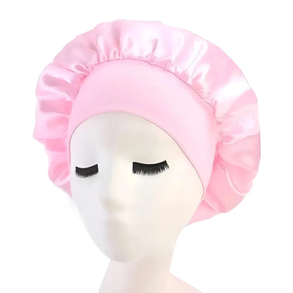 Pink Satin Sleep Cap with Wide Elastic Band