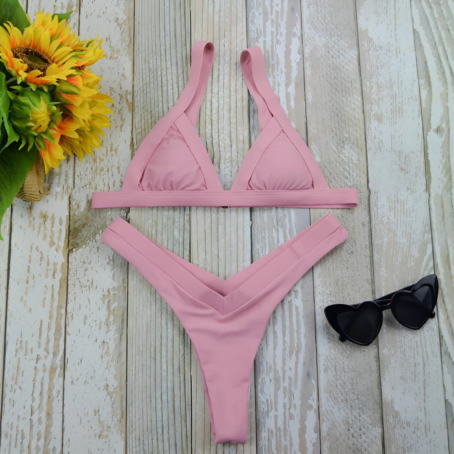 Pink Two-Piece Bikini with String Ties