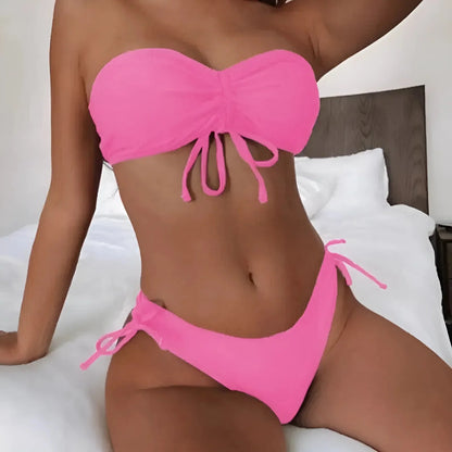 Pink Two-Piece Swimsuit with Drawstring