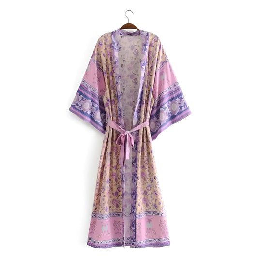 Purple Long Boho Beach Kimono