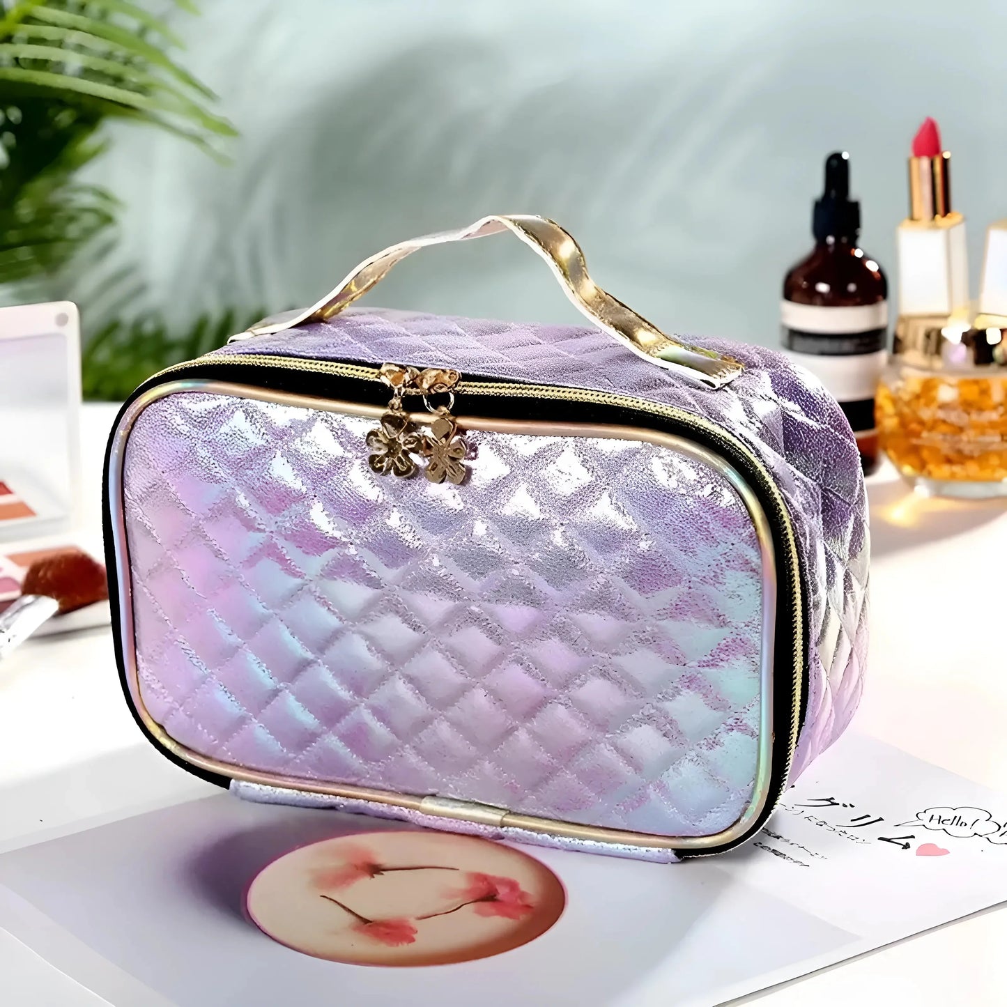 Purple Quilted Cosmetic Case - Vanity Box