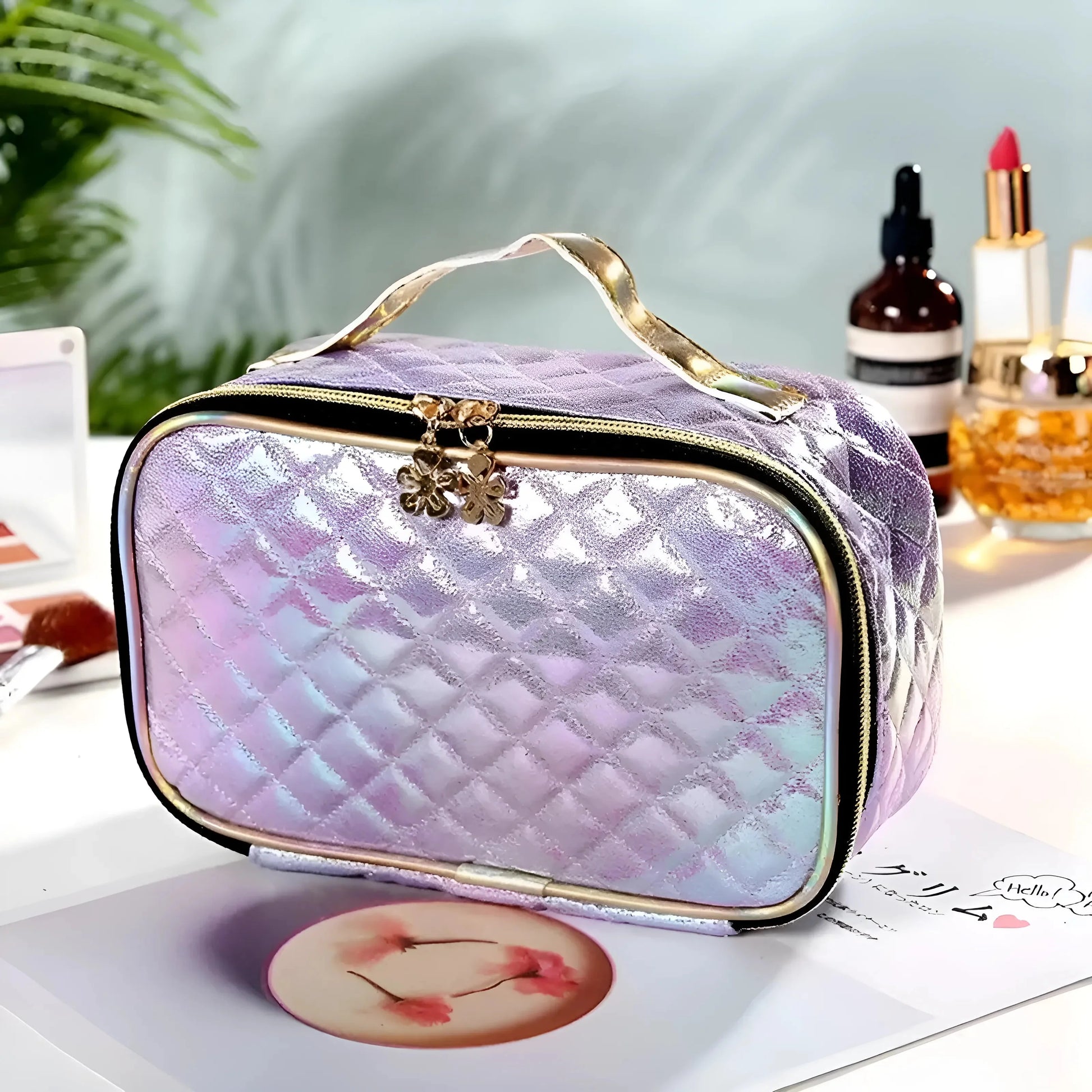 Purple Quilted Cosmetic Case - Vanity Box