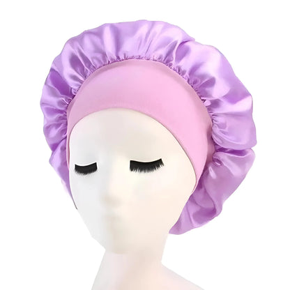 Purple Satin Sleep Cap with Wide Elastic Band