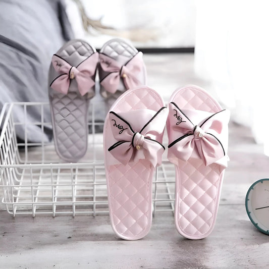 Quilted Women's Slippers with Bows