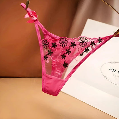 Raspberry Lace String Thong with Bow