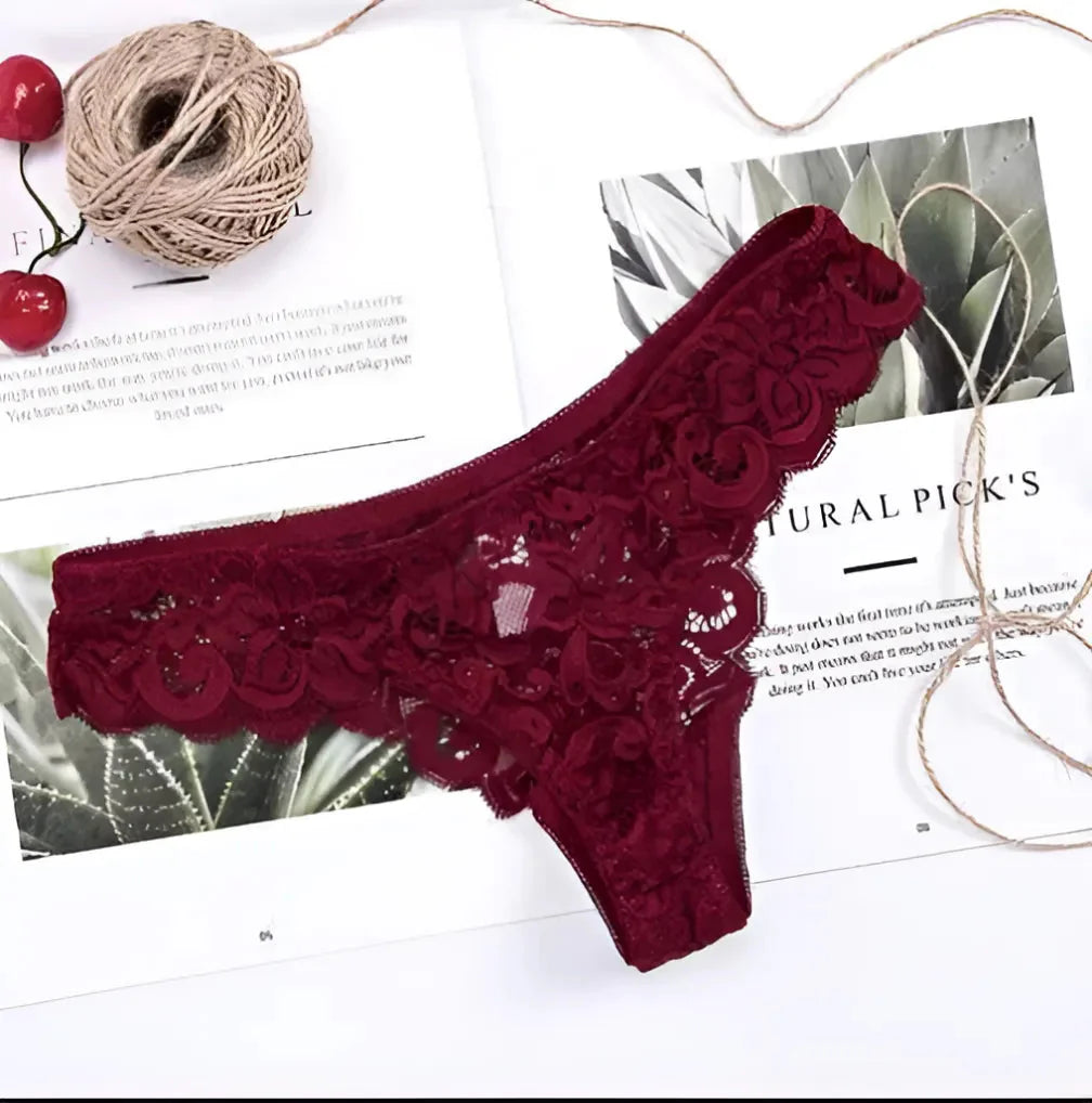 Red Classic Lace Thongs