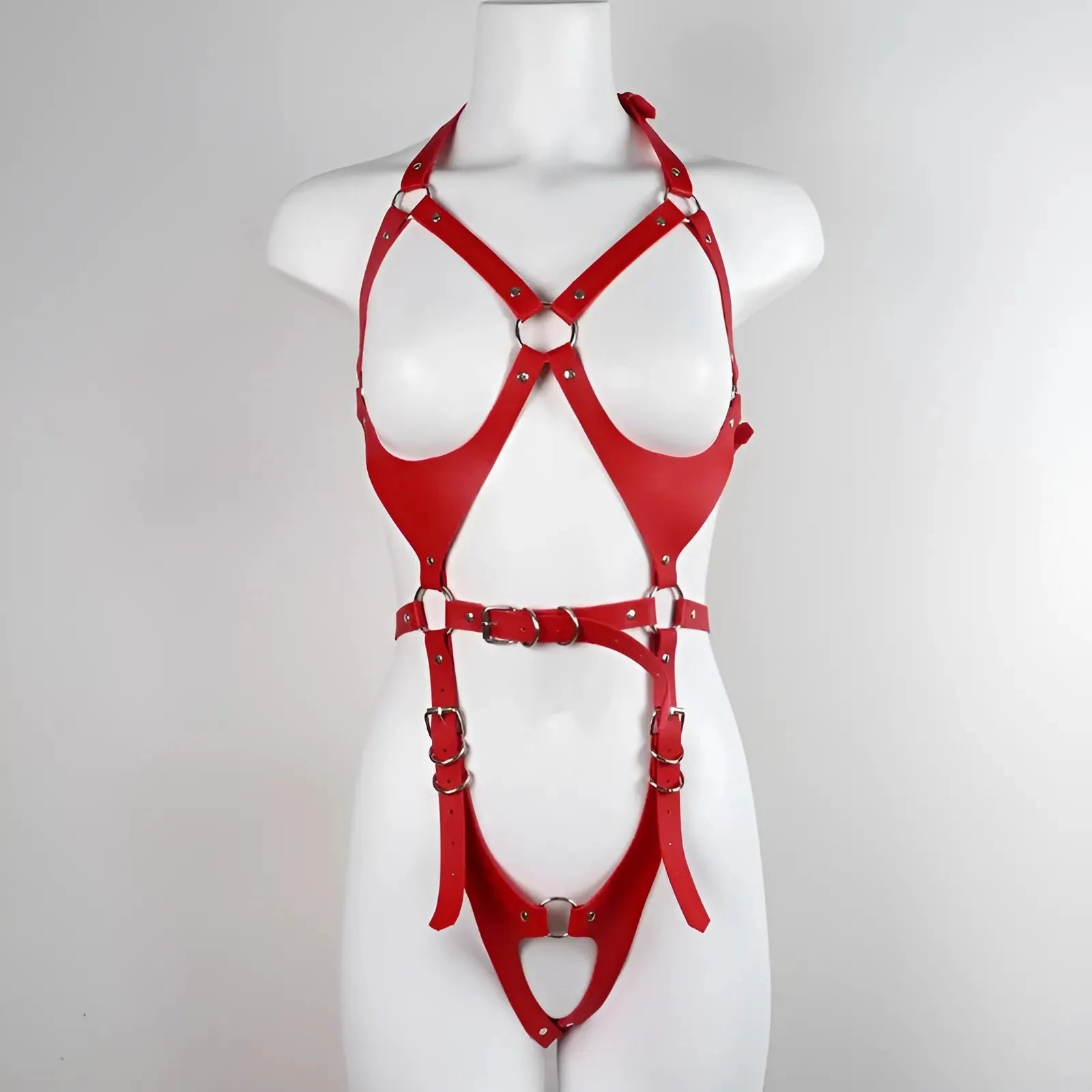 Red Full Body Leather Harness