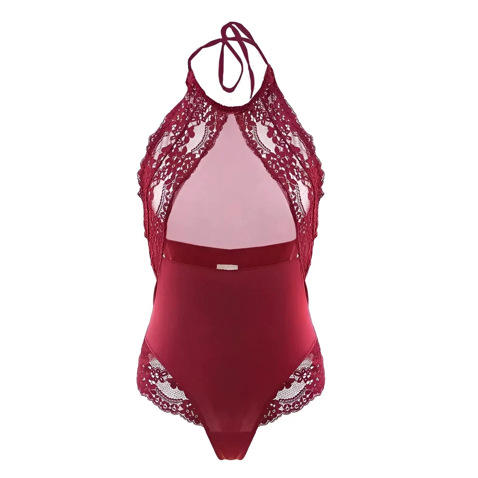 Red Lace Bodysuit with Mesh Neckline