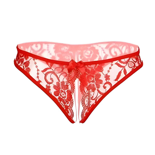 Red Lace Knickers with Cut-Out and Bow Detail