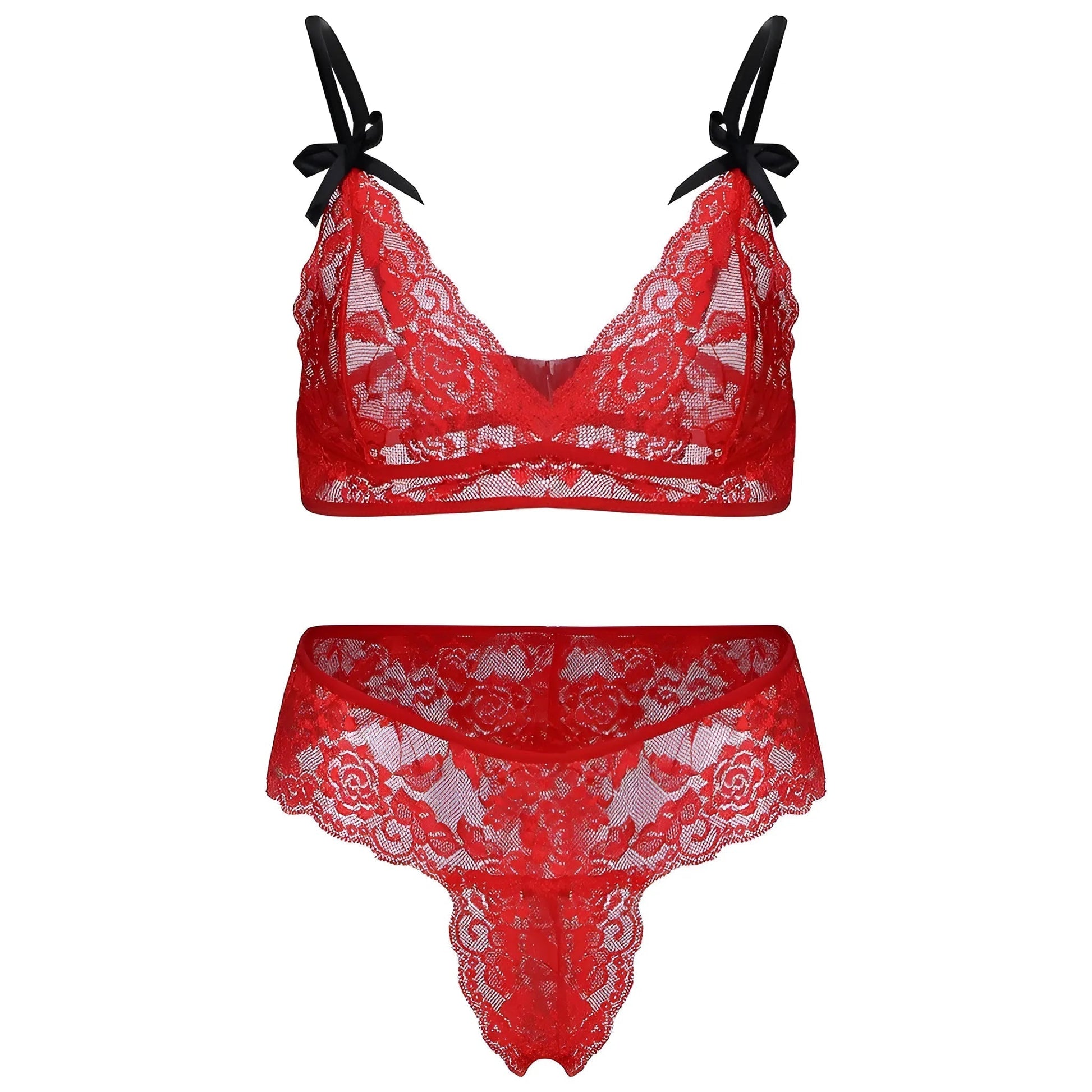 Red Lace Lingerie Set with Bows