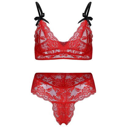 Red Lace Lingerie Set with Bows