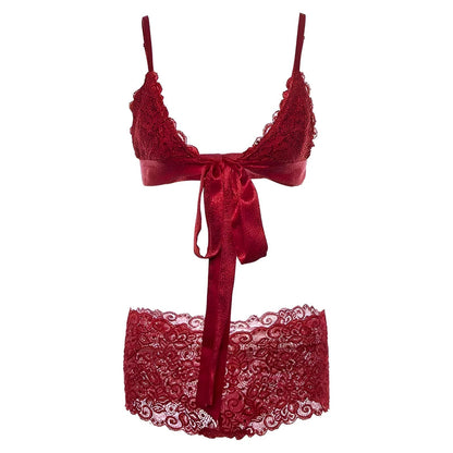 Red Lace Lingerie Set with Ribbon