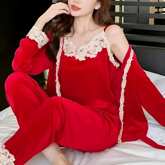 Red Lace Trim Sleep Set