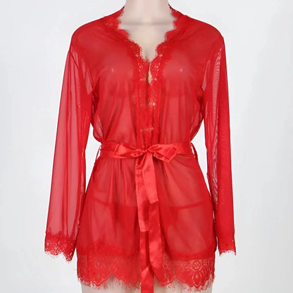 Red Lace Trimmed Robe Peniuar