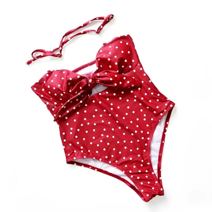 Red One-Piece Swimsuit with Tied Top