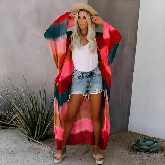 Red Striped Beach Kimono