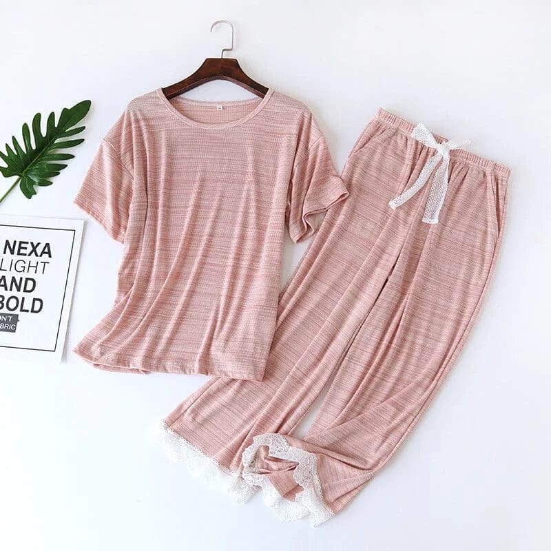 Rosa Damenpyjama mit langer Hose