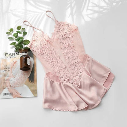 Rosa Einteiliger Pyjama für Damen mit Spitze