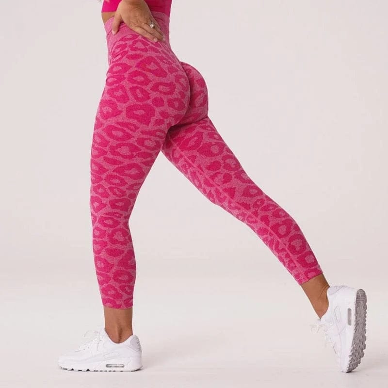 Rosa Sportleggings für Damen mit Leopardenmuster