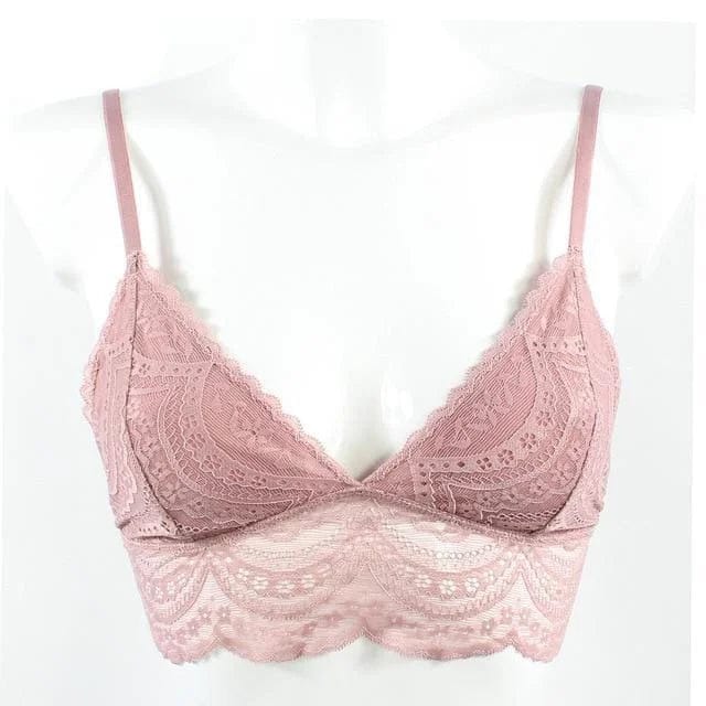 Rosa Triangel-Spitzen-Bralette mit fallendem Saum