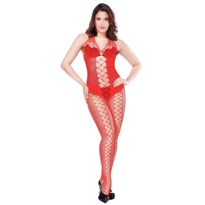 Rot Bodystocking mit Kabaretteinsätzen