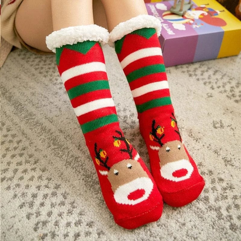 Rot Dicke Damensocken mit weihnachtlichem Motiv