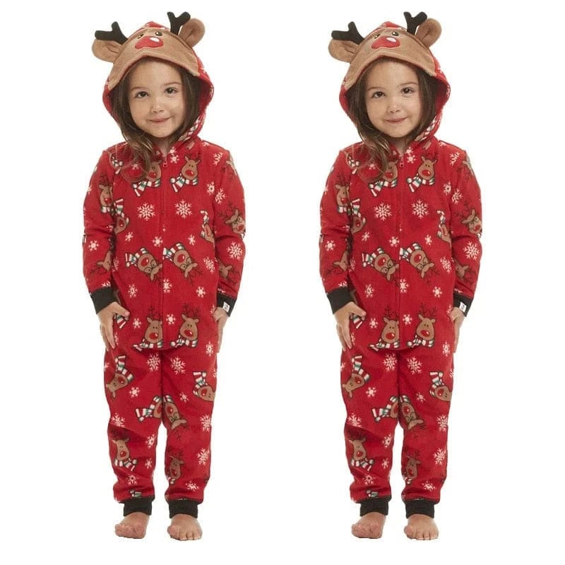 Rot Einteiliger Kinderpyjama mit weihnachtlichem Motiv