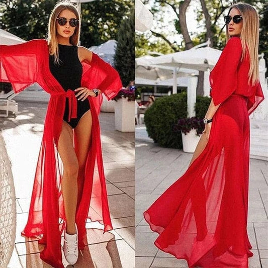 Rot Langer Strandkimono