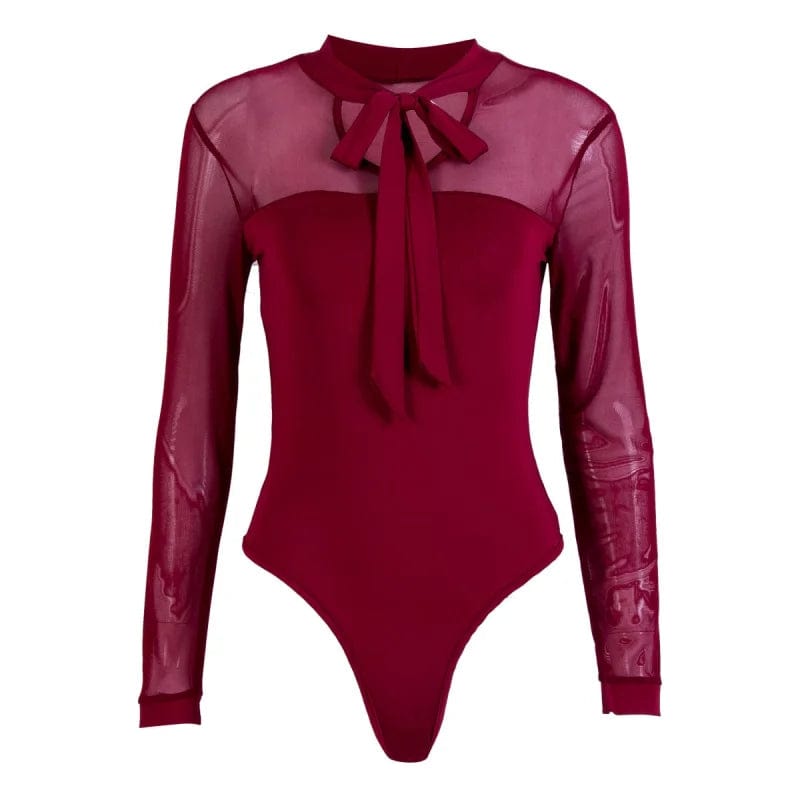 Rot Spitzen-Bodysuit mit Bindeband am Hals