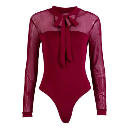 Rot Spitzen-Bodysuit mit Bindeband am Hals